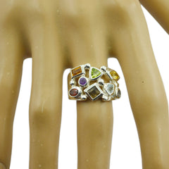 Multi Stone multiple Indian Sterling Silver multicolor Gemstone Eye catching Cocktail Ring Jewelry