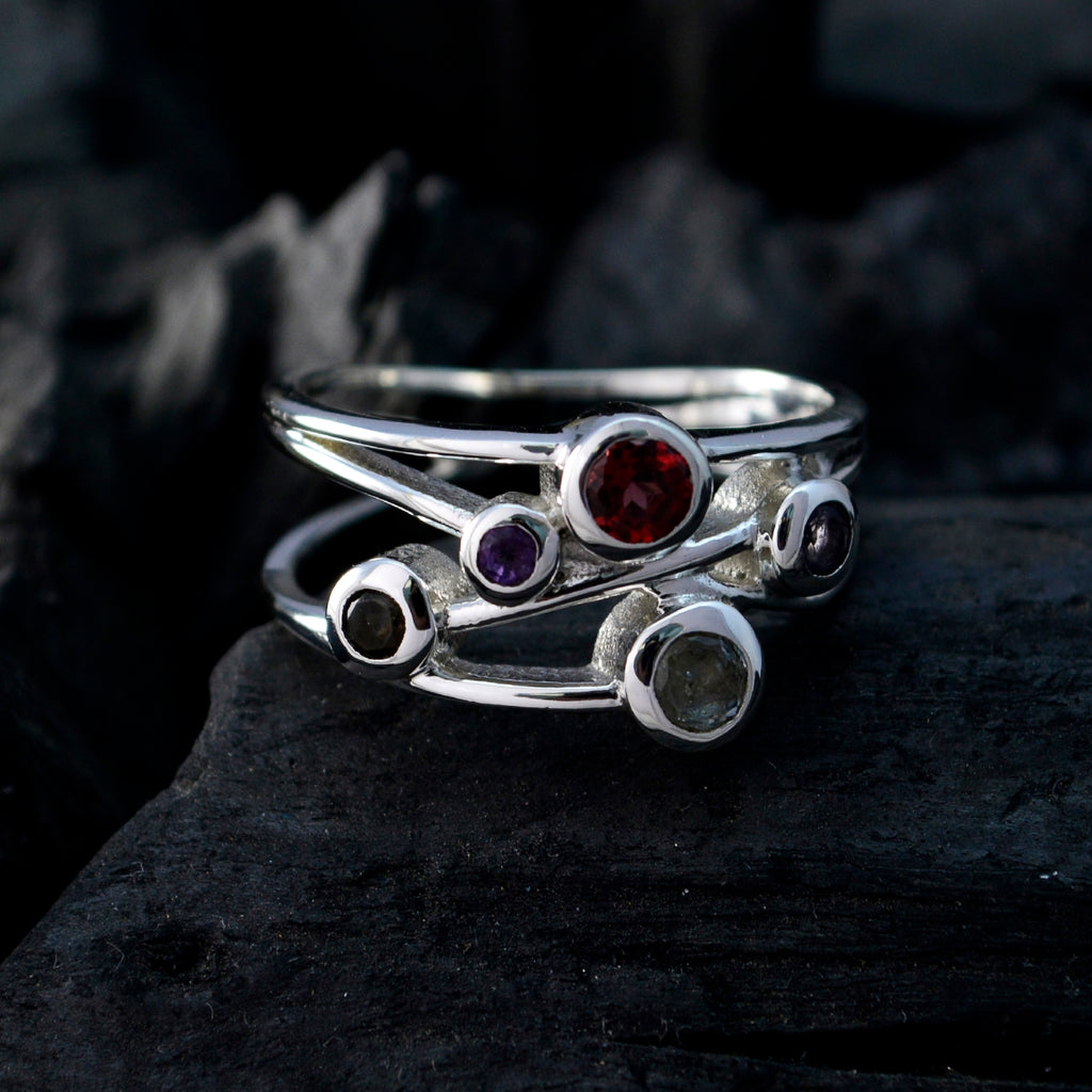 Multi Stone Penta Russian Sterling Silver multicolor Gems Classic Sophisticated Ring Jewellery