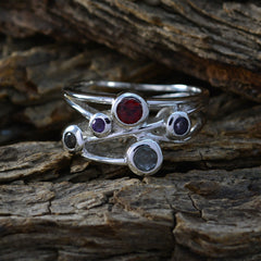 Multi Stone Penta Russian Sterling Silver multicolor Gems Classic Sophisticated Ring Jewellery