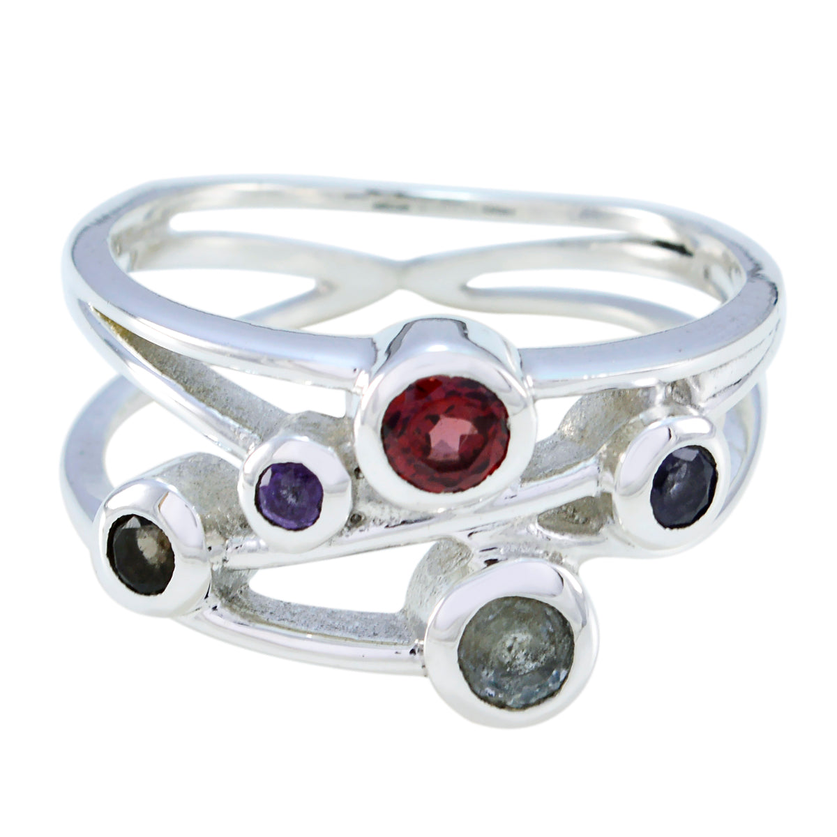 Multi Stone Penta Russian Sterling Silver multicolor Gems Classic Sophisticated Ring Jewellery Imagen principal del producto