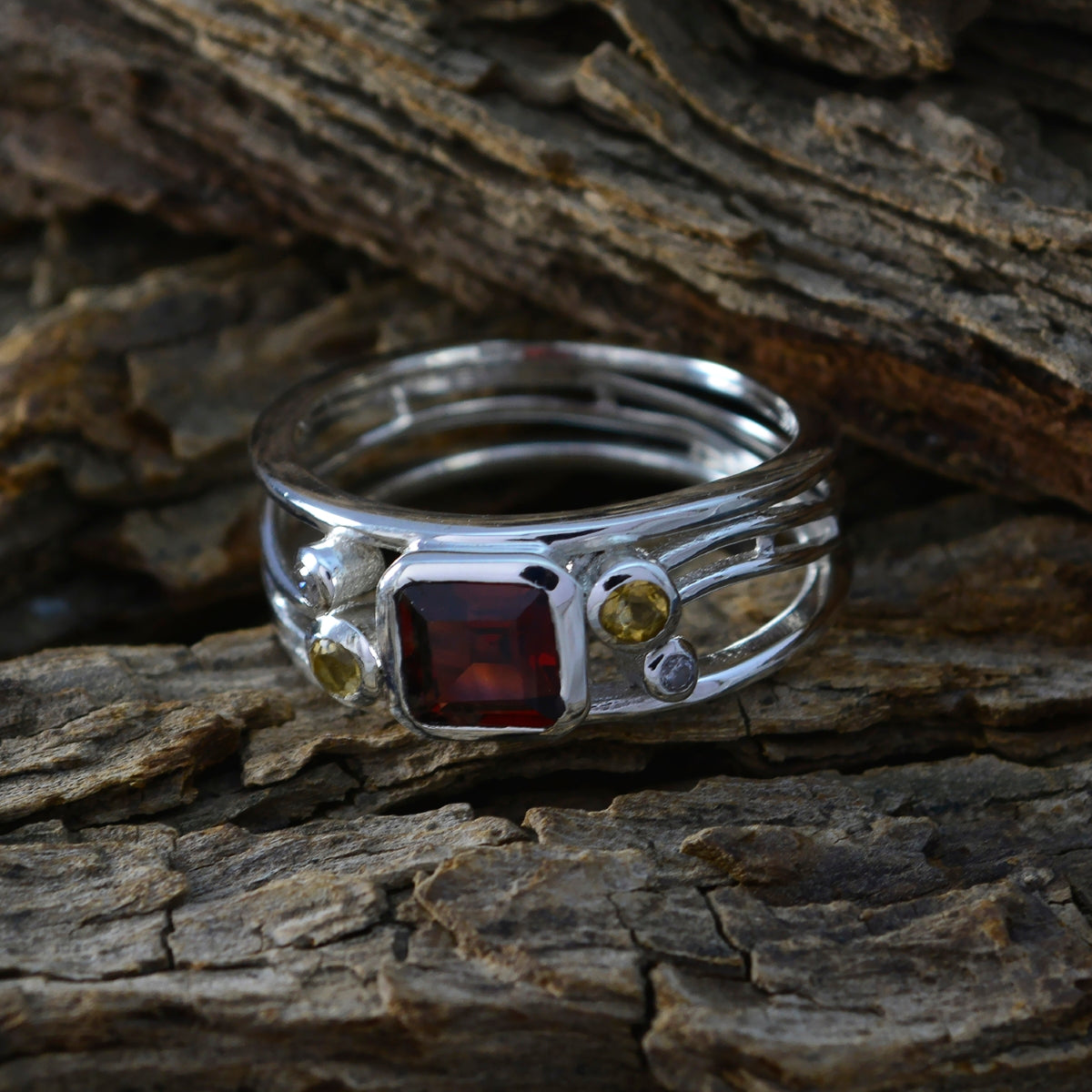 Multi Stone Penta African 925 Silver multicolor Gems Minimal Boho Ring Jewelry