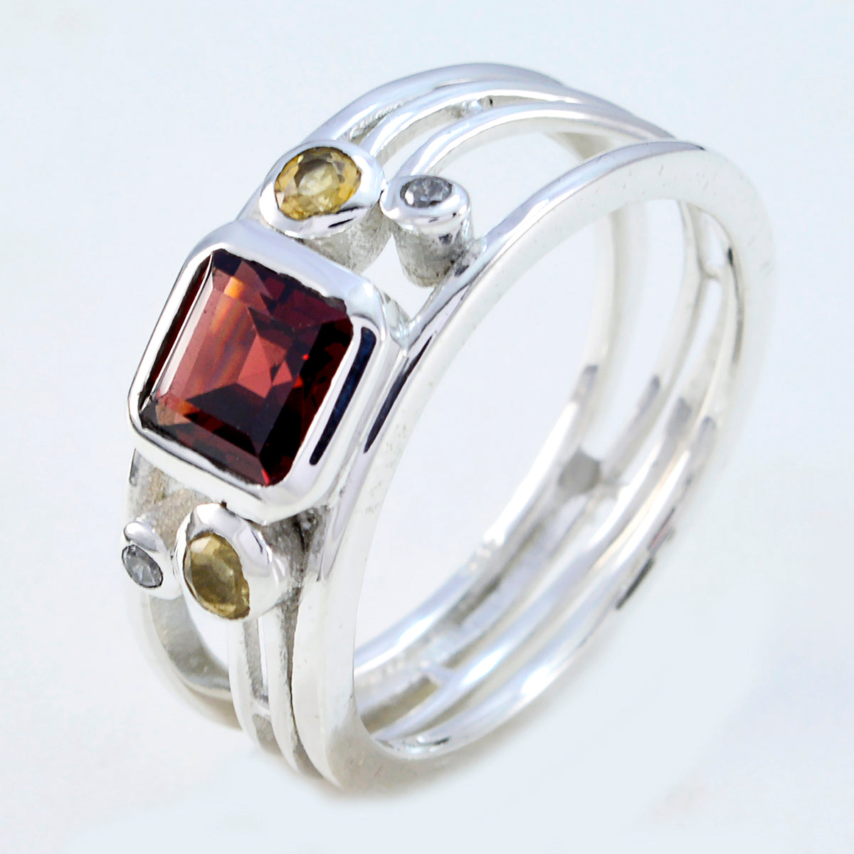 Multi Stone Penta African 925 Silver multicolor Gems Minimal Boho Ring Jewelry