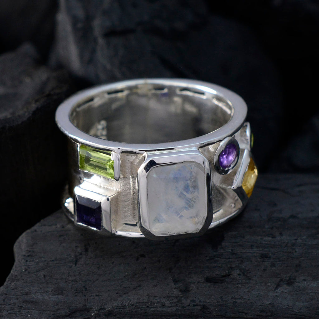 Multi Stone Hexa Moroccan 92.5 Silver multicolor Gemstones Essential  Abstract Band Jewellery