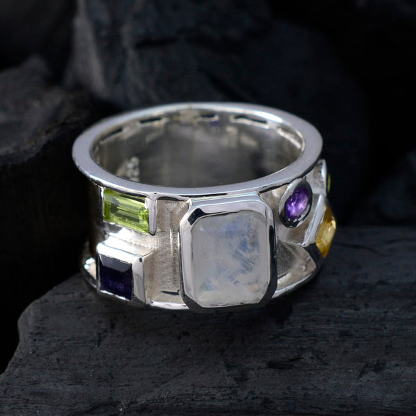 Multi Stone Hexa Moroccan 92.5 Silver multicolor Gemstones Essential  Abstract Band Jewellery