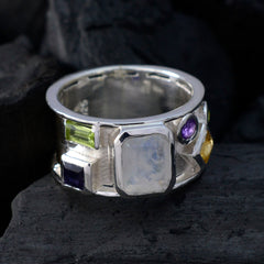 Multi Stone Hexa Moroccan 92.5 Silver multicolor Gemstones Essential  Abstract Band Jewellery