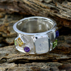 Multi Stone Hexa Moroccan 92.5 Silver multicolor Gemstones Essential  Abstract Band Jewellery