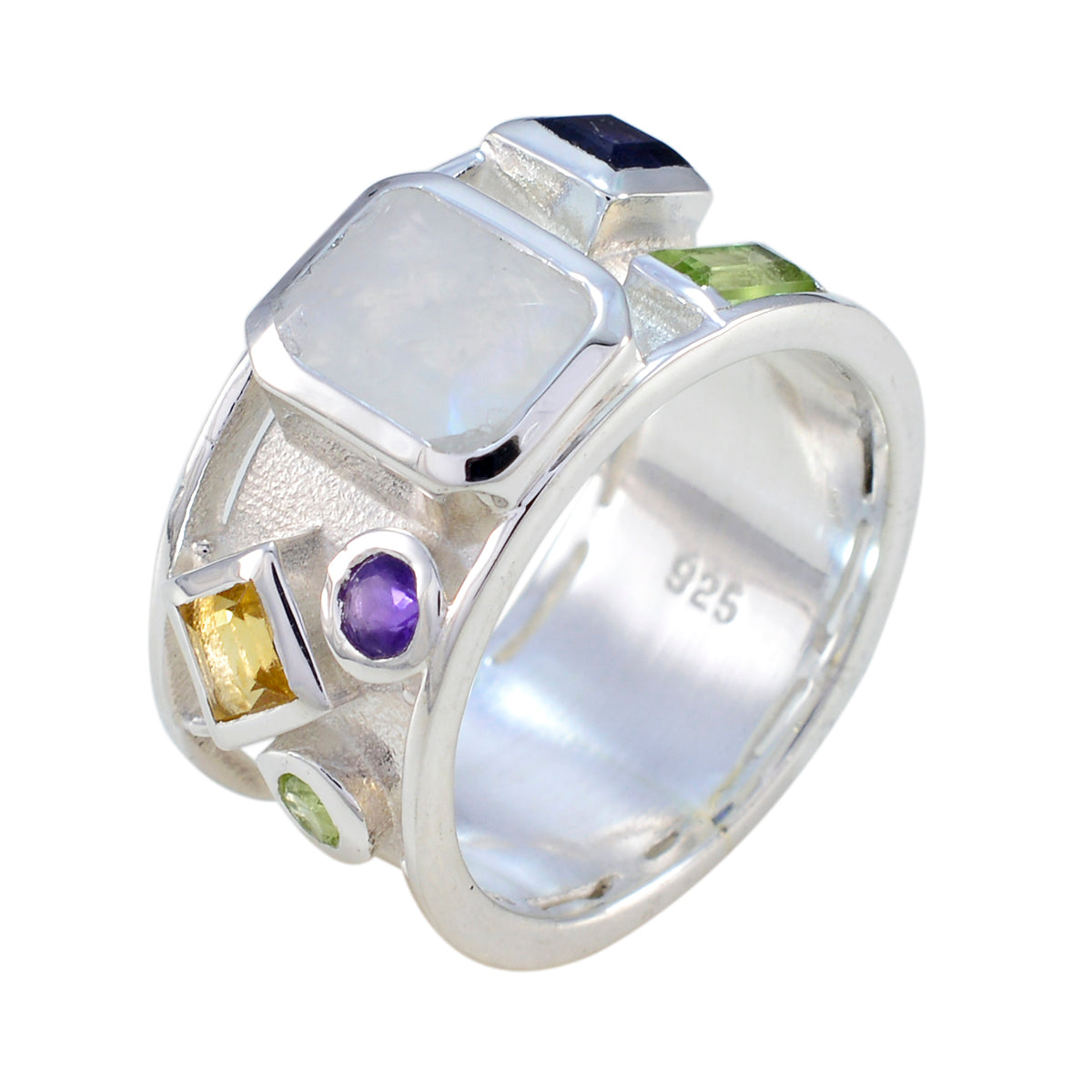 Multi Stone Hexa Marokkaanse 92,5 Zilveren veelkleurige Edelstenen Essentiële Abstracte Band Sieraden Secundaire afbeelding