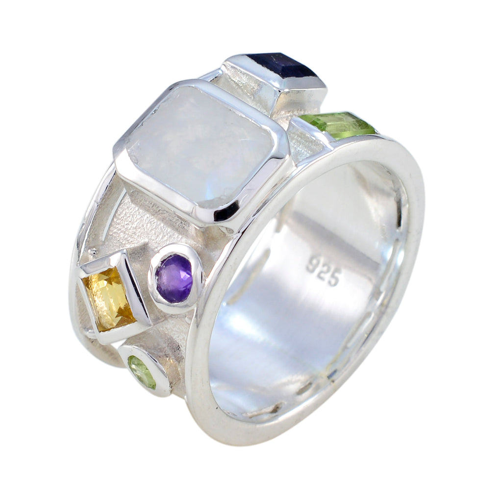 Multi Stone Hexa Moroccan 92.5 Silver multicolor Gemstones Essential  Abstract Band Jewellery