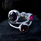 Multi Stone quarter African Silver multicolor Gemstone Minimal Contemporary Ring Jewelry