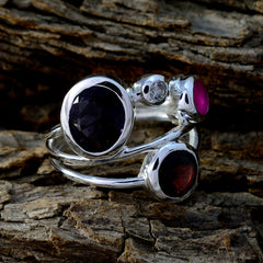 Multi Stone quarter African Silver multicolor Gemstone Minimal Contemporary Ring Jewelry