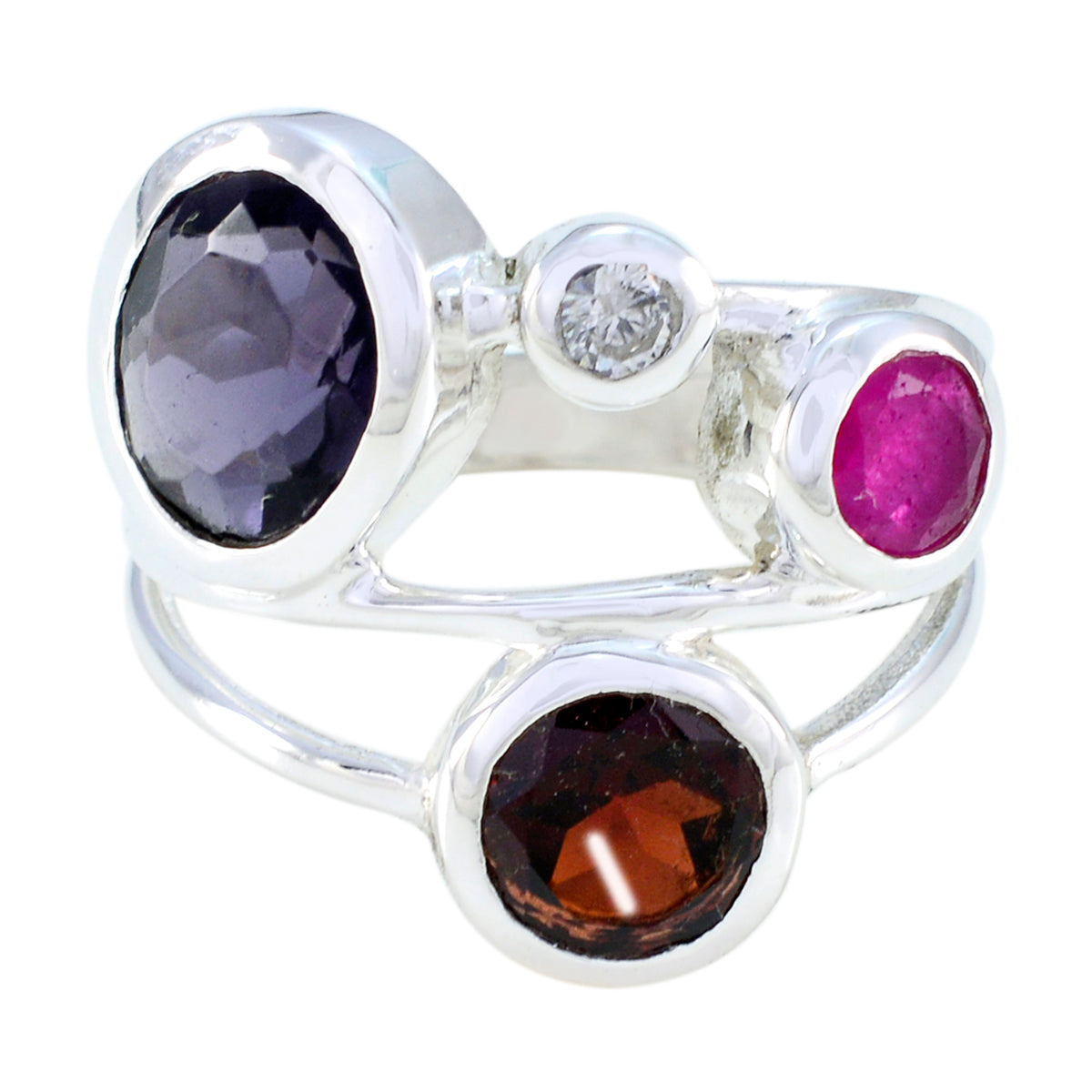 Multi Stone quarter African Silver multicolor Gemstone Minimal Contemporary Ring Jewelry Imagen principal del producto