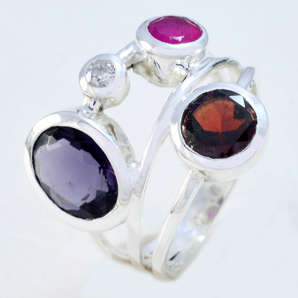 Multi Stone quarter African Silver multicolor Gemstone Minimal Contemporary Ring Jewelry