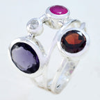 Multi Stone quarter African Silver multicolor Gemstone Minimal Contemporary Ring Jewelry