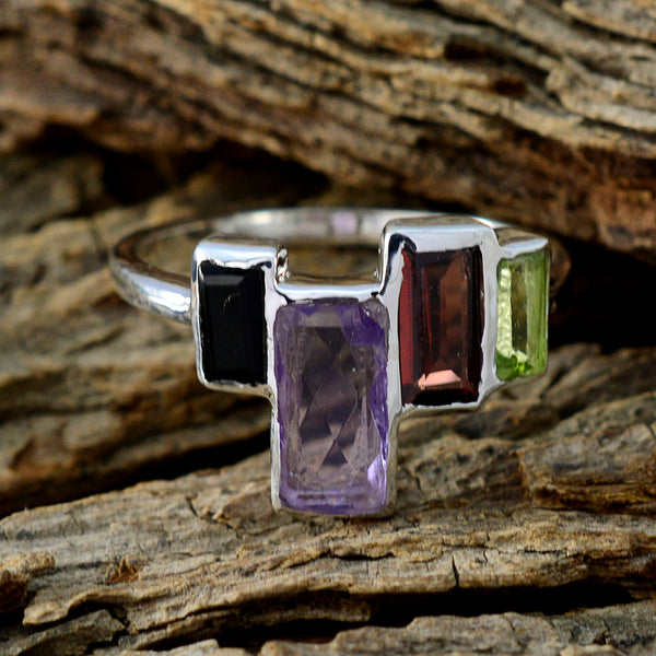 Multi Stone quarter Korean 925 Silver multicolor Gems Whisper thin Cocktail Ring Jewellery