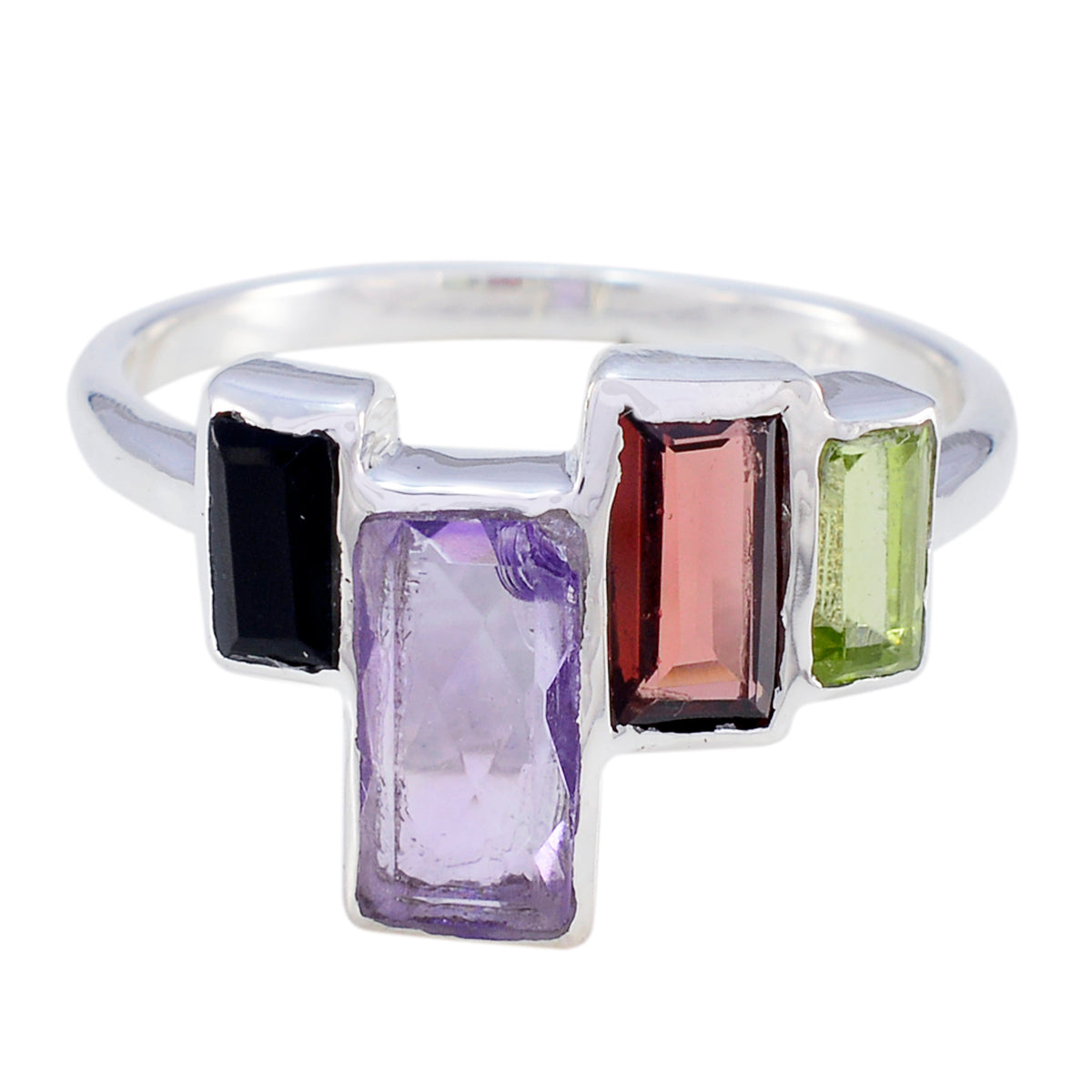 Multi Stone quarter Korean 925 Silver multicolor Gems Whisper thin Cocktail Ring Jewellery Hoofdafbeelding