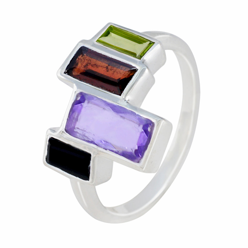Multi Stone quarter Korean 925 Silver multicolor Gems Whisper thin Cocktail Ring Jewellery