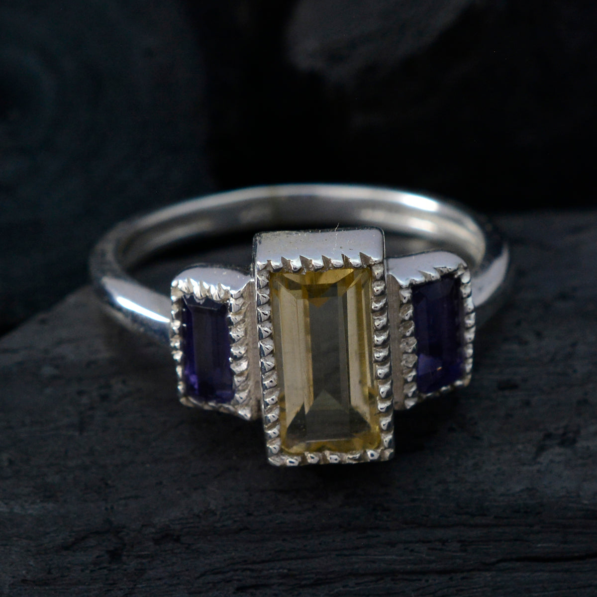 Multi Stone Trilogy Egyptian 925 Sterling Silver multicolor Gemstones Featherlight Fairytale Ring Jewellery