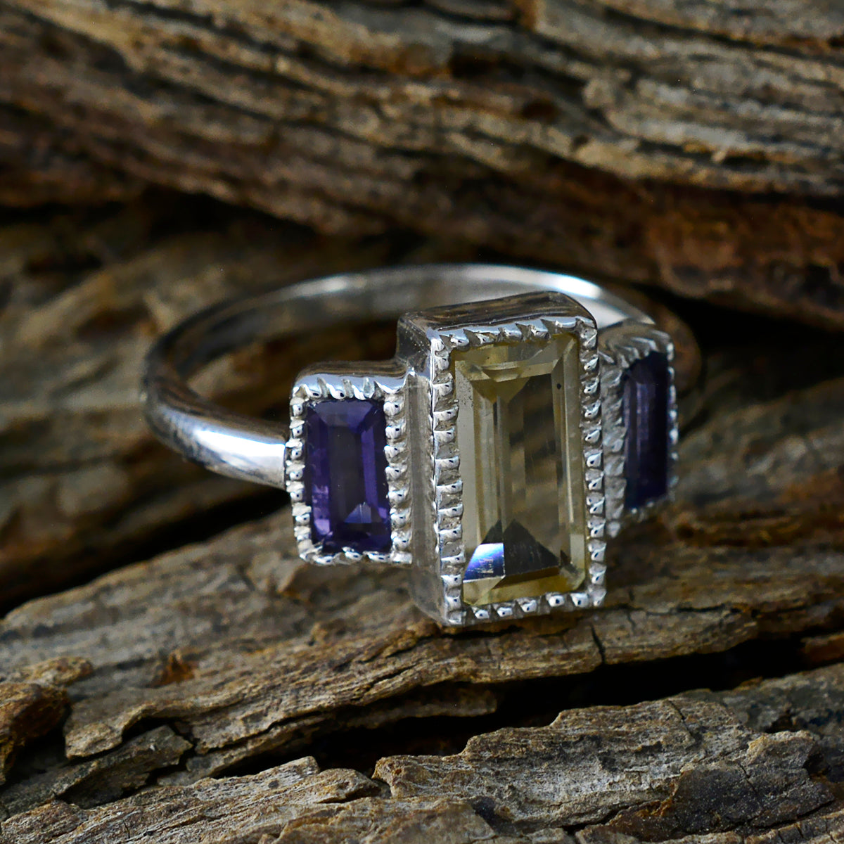 Multi Stone Trilogy Egyptian 925 Sterling Silver multicolor Gemstones Featherlight Fairytale Ring Jewellery