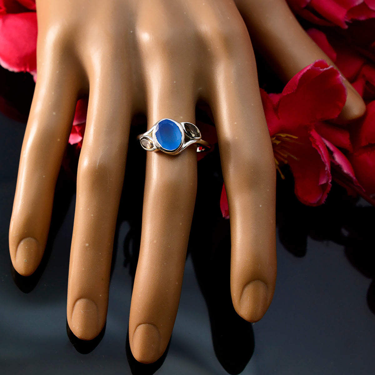 Multi Stone Trilogy Russian Sterling Silver multicolor Gemstones Slim Feminine Ring Jewellery