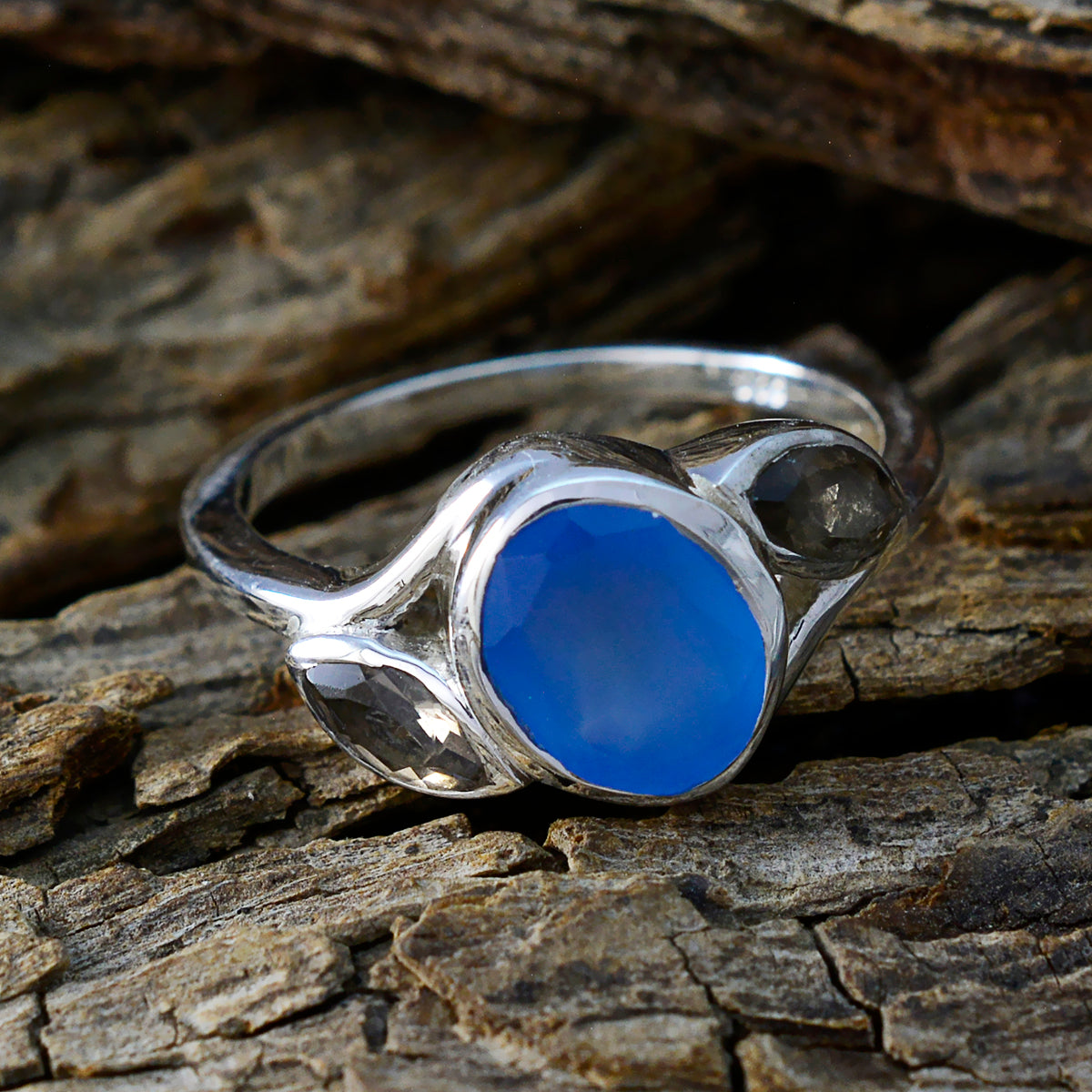 Multi Stone Trilogy Russian Sterling Silver multicolor Gemstones Slim Feminine Ring Jewellery