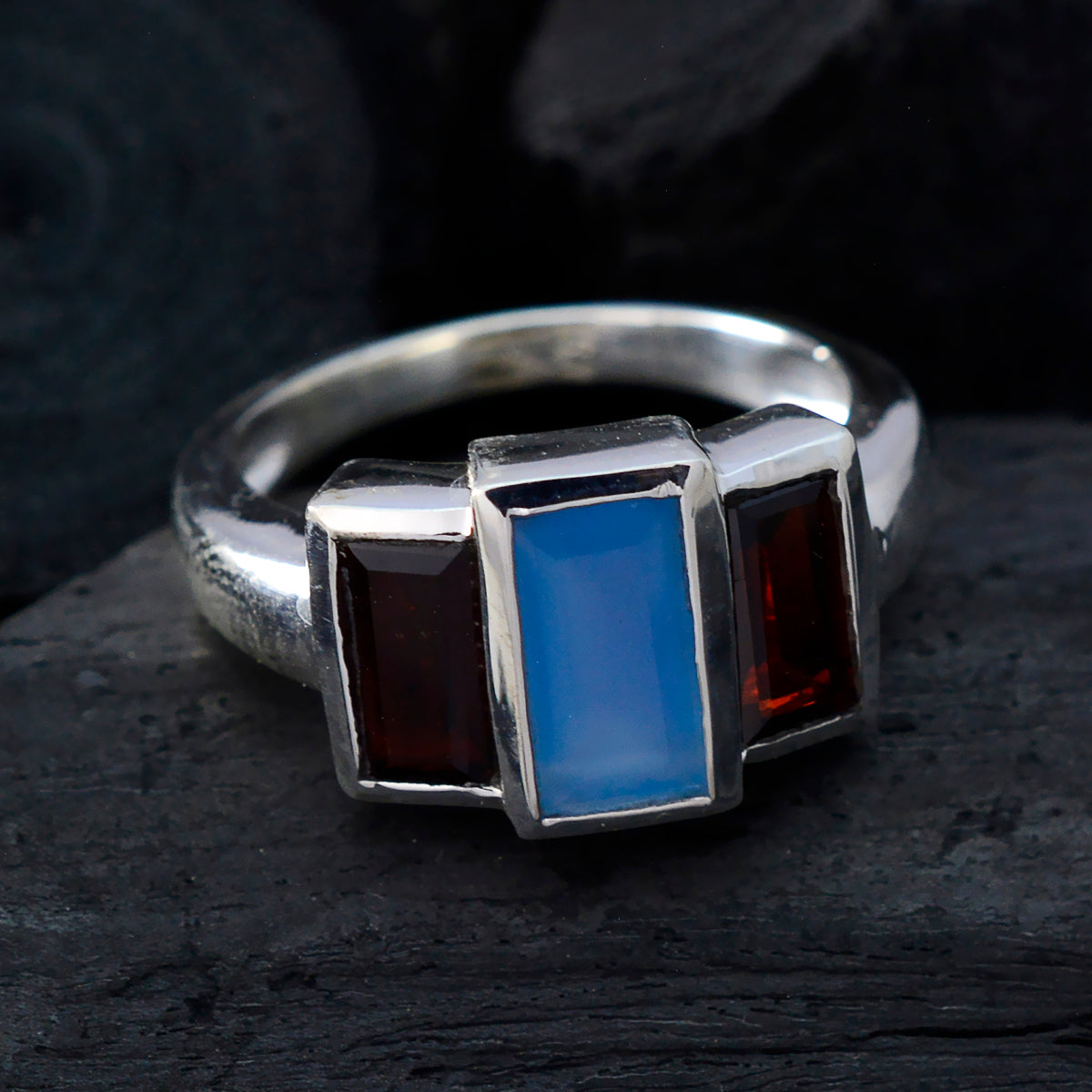 Multi Stone Trilogy Egyptian 92.5 Silver multicolor Gemstone Minimal Glamorous Ring Jewellery