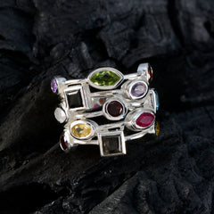 Multi Stone multiple French 925 Sterling Silver multicolor Gemstones Eye catching Cocktail Ring Jewellery