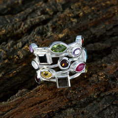 Multi Stone multiple French 925 Sterling Silver multicolor Gemstones Eye catching Cocktail Ring Jewellery