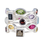 Multi Stone multiple French 925 Sterling Silver multicolor Gemstones Eye catching Cocktail Ring Jewellery