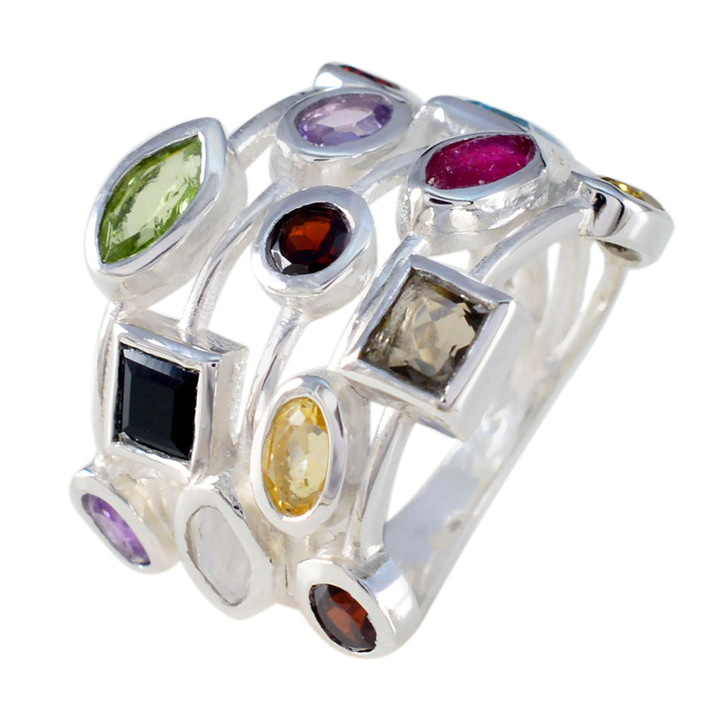 Multi Stone multiple French 925 Sterling Silver multicolor Gemstones Eye catching Cocktail Ring Jewellery