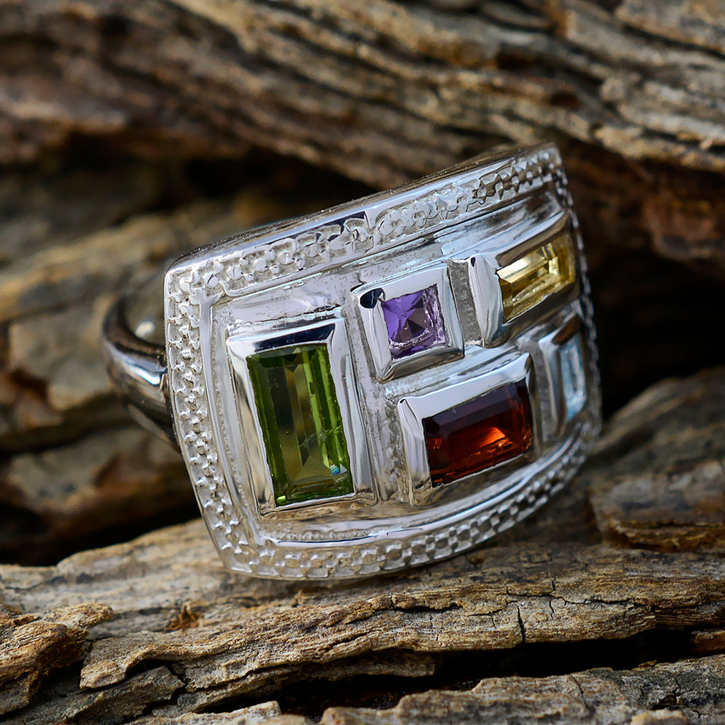 Multi Stone penta German 925 Sterling Silver multicolor Gemstones Versatile Cocktail Ring Jewelry