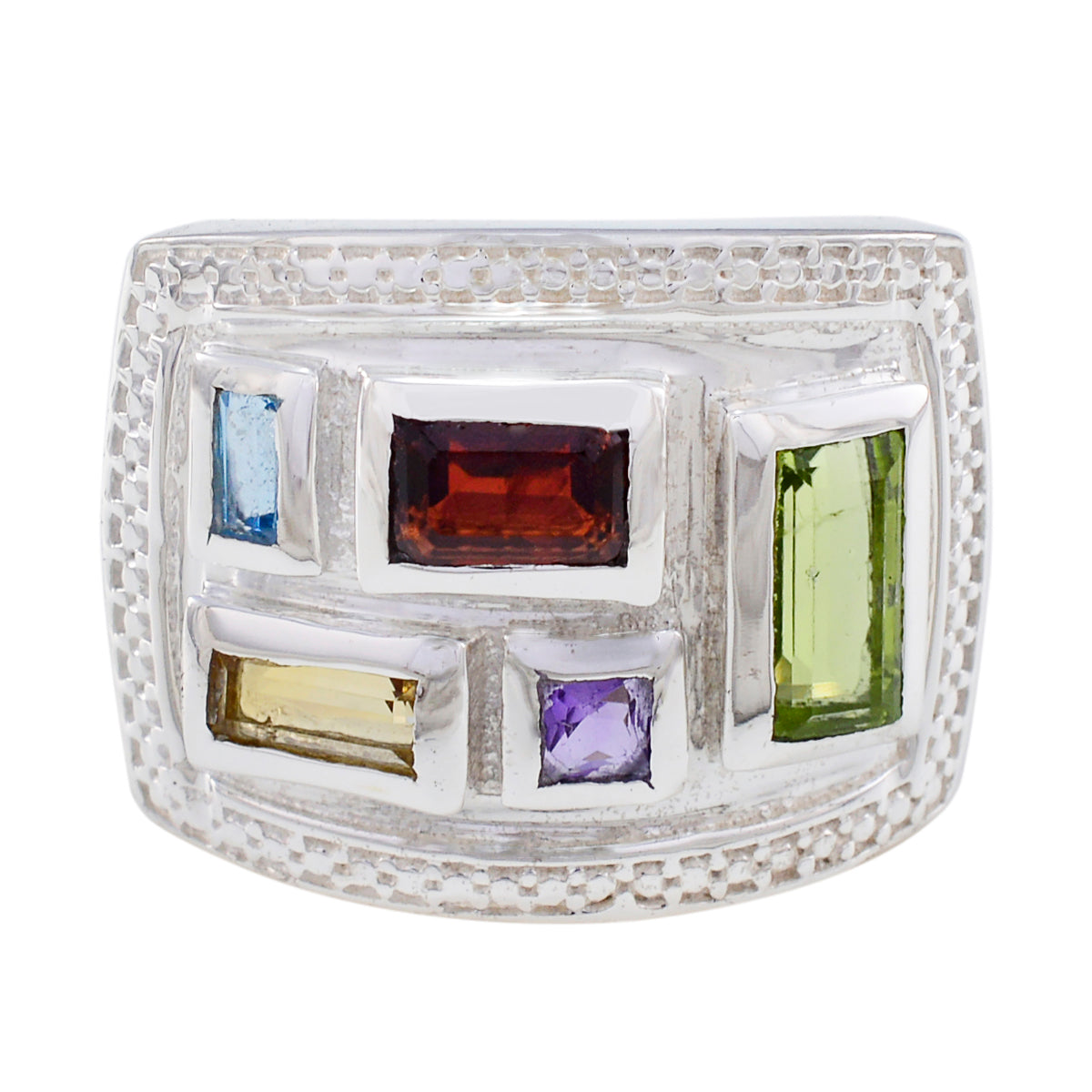 Multi Stone penta German 925 Sterling Silver multicolor Gemstones Versatile Cocktail Ring Jewelry メイン画像
