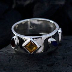 Multi Stone quarter Russian 92.5 Silver multicolor Gems Minimal Abstract Band Jewellery