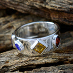 Multi Stone quarter Russian 92.5 Silver multicolor Gems Minimal Abstract Band Jewellery
