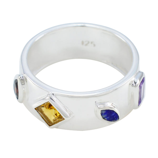 Multi Stone quarter Russian 92.5 Silver multicolor Gems Minimal Abstract Band Jewellery