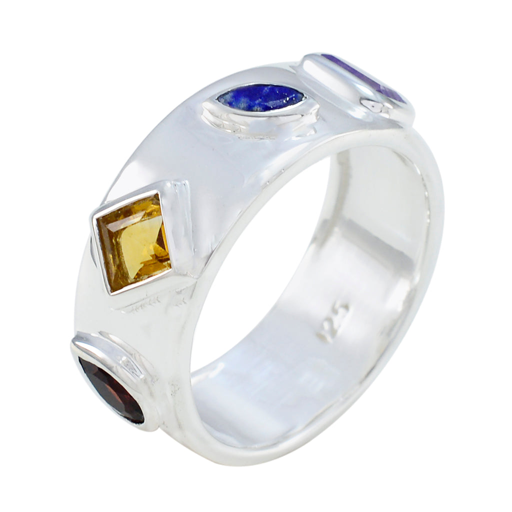 Multi Stone quarter Russian 92.5 Silver multicolor Gems Minimal Abstract Band Jewellery