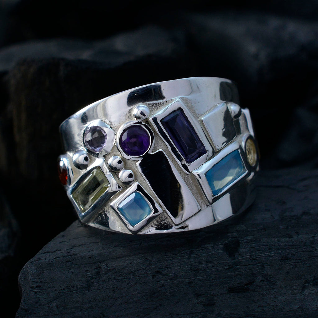 Multi Stone multiple French 925 Sterling Silver multicolor Gemstone Eye catching Abstract Ring Jewellery