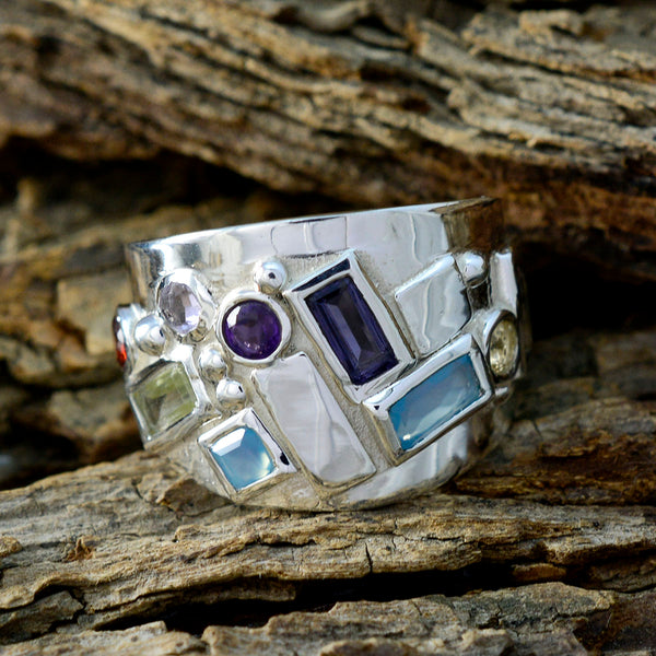 Multi Stone multiple French 925 Sterling Silver multicolor Gemstone Eye catching Abstract Ring Jewellery
