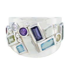 Multi Stone multiple French 925 Sterling Silver multicolor Gemstone Eye catching Abstract Ring Jewellery