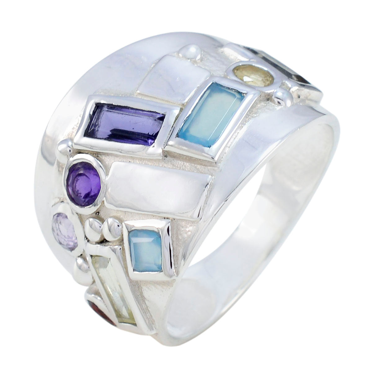 Multi Stone multiple French 925 Sterling Silver multicolor Gemstone Eye catching Abstract Ring Jewellery