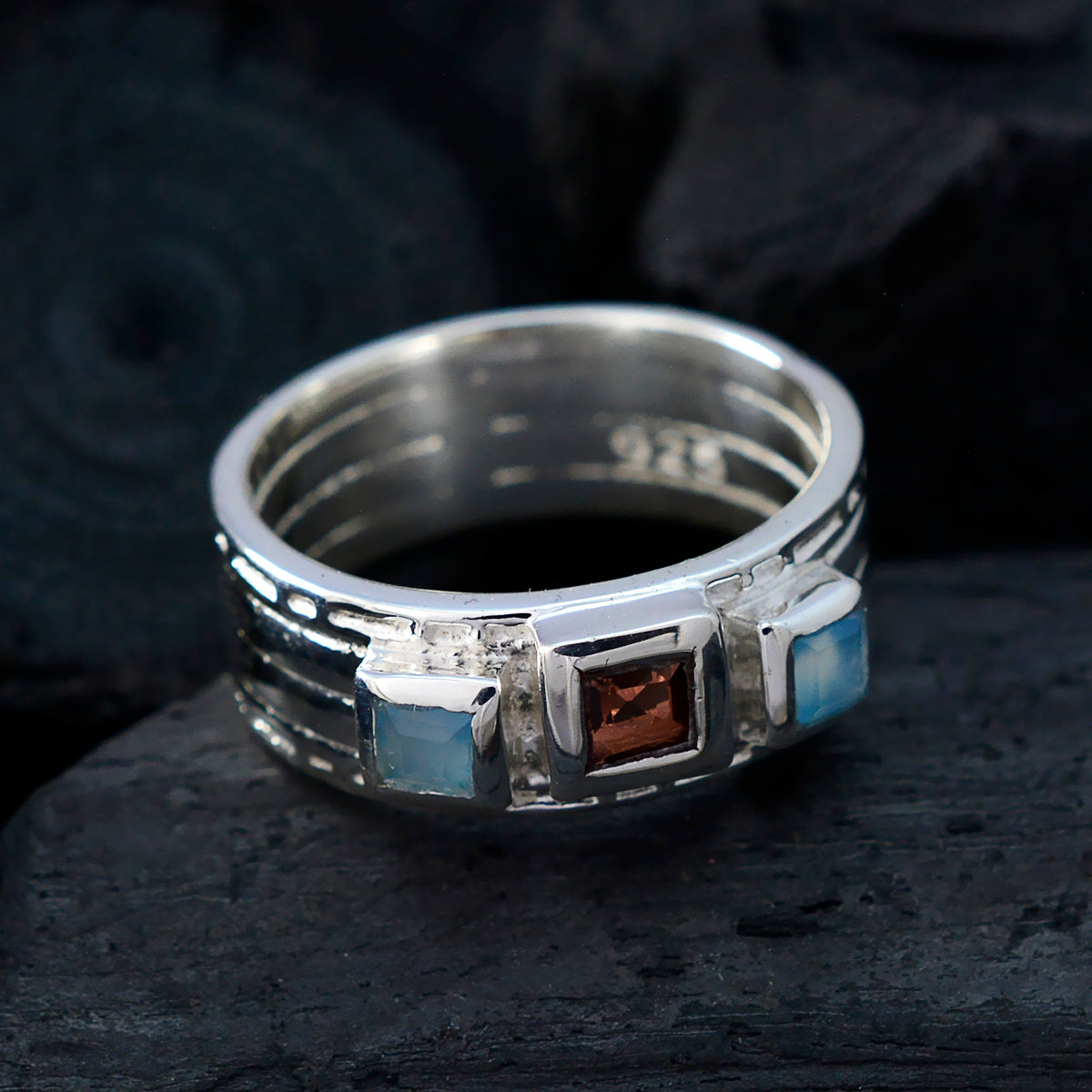 Multi Stone Trilogy Indian 92.5 Silver multicolor Gemstone Eye catching Boho Band Jewelry