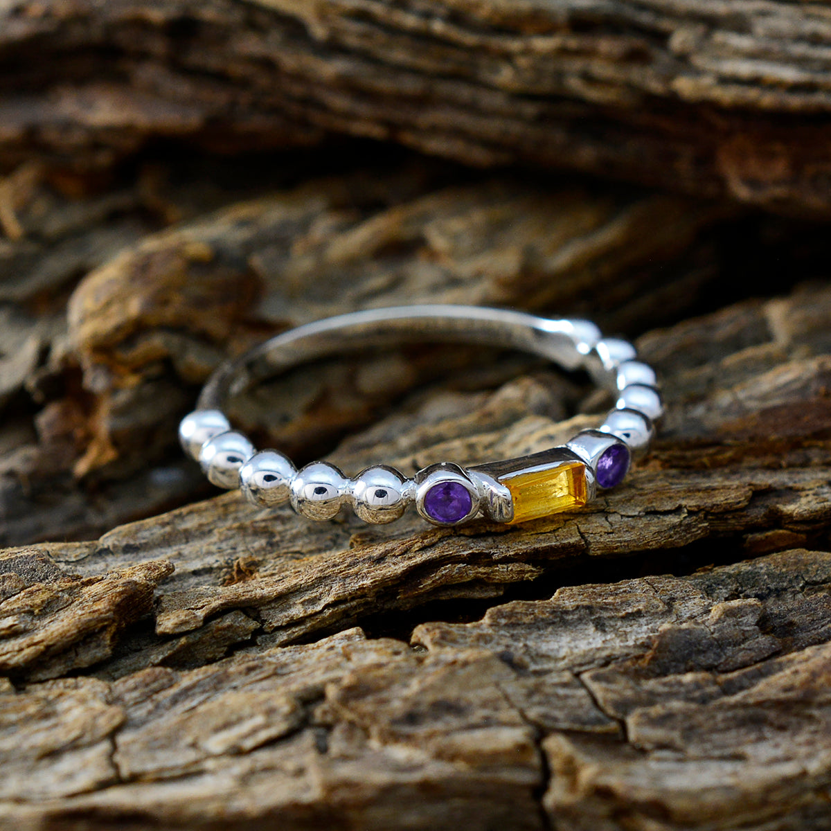 Multi Stone Trilogy Japanese Silver multicolor Gemstones Delicate Contemporary Ring Jewellery