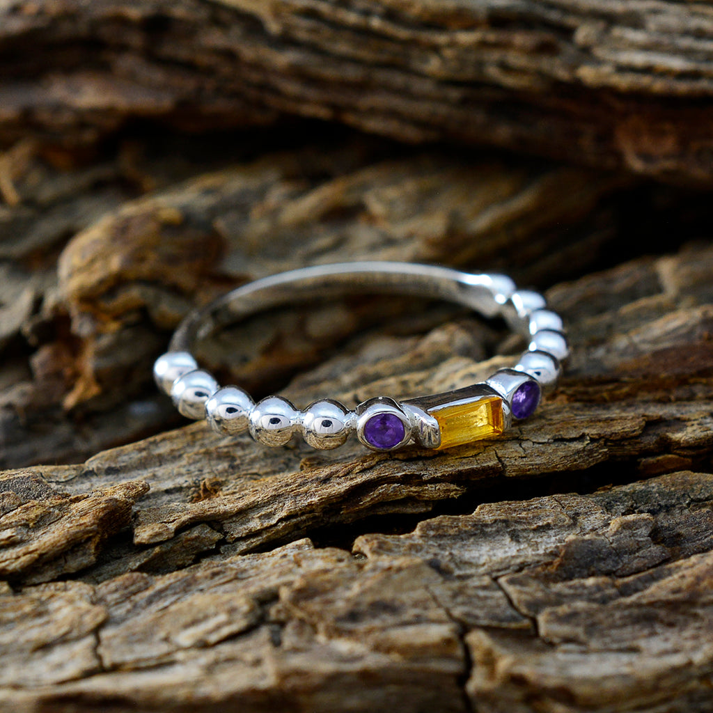 Multi Stone Trilogy Japanese Silver multicolor Gemstones Delicate Contemporary Ring Jewellery