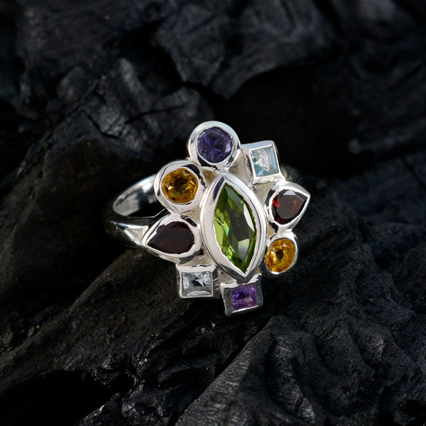 Multi Stone navratna Moroccan 92.5 Silver multicolor Gemstone Eye catching Cocktail Ring Jewellery