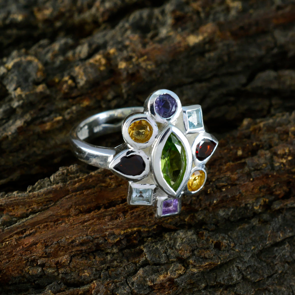 Multi Stone navratna Moroccan 92.5 Silver multicolor Gemstone Eye catching Cocktail Ring Jewellery