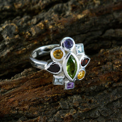 Mehrstein-Navratna-Ring aus marokkanischem 92,5er-Silber mit mehrfarbigen Edelsteinen, auffälliger Cocktailring