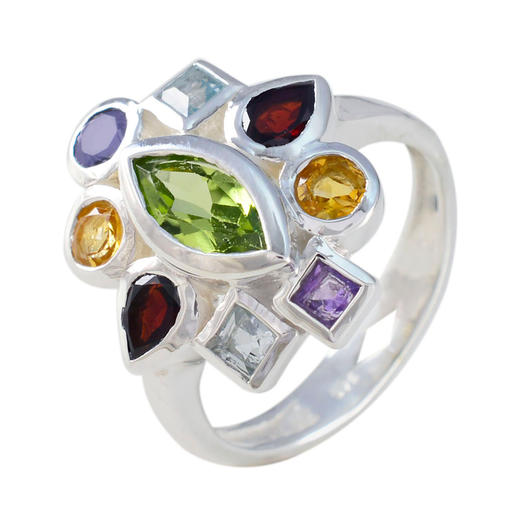 Multi Stone navratna Moroccan 92.5 Silver multicolor Gemstone Eye catching Cocktail Ring Jewellery