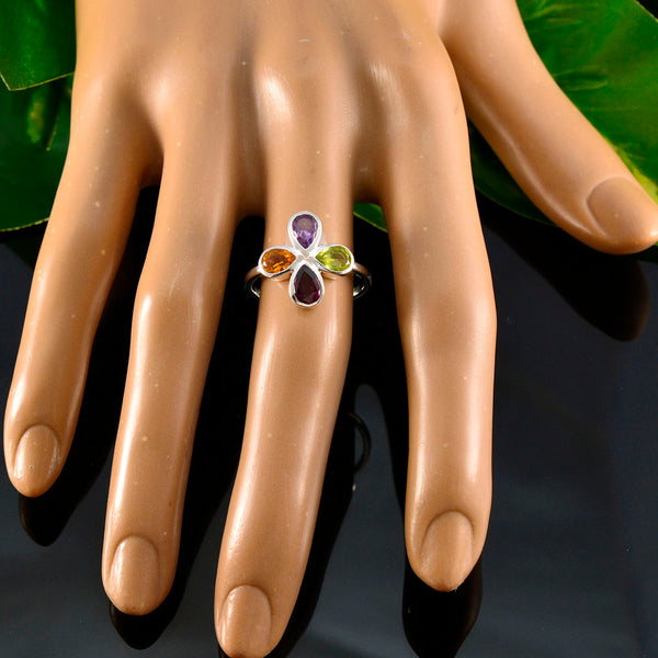 Multi Stone quarter Korean 92.5 Silver multicolor Gems Dainty Floral Ring Jewellery