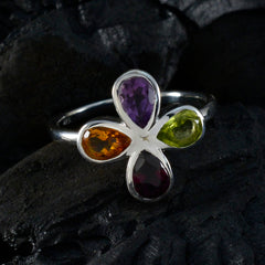 Multi Stone quarter Korean 92.5 Silver multicolor Gems Dainty Floral Ring Jewellery