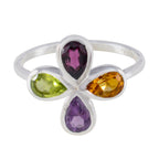 Multi Stone quarter Korean 92.5 Silver multicolor Gems Dainty Floral Ring Jewellery