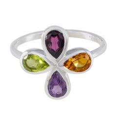 Multi Stone quarter Korean 92.5 Silver multicolor Gems Dainty Floral Ring Jewellery